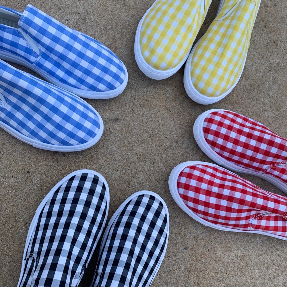 CLEARANCE Blue gingham check slip on shoes